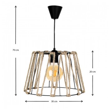 Φωτιστικό οροφής Andrew Megapap μέταλλο/σχοινί μονόφωτο χρώμα μαύρο φυσικό 30x30x20εκ.
