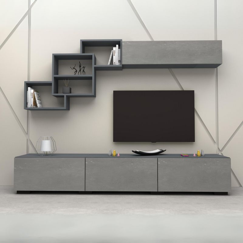 Σύνθεση τηλεόρασης Free Megapap από μελαμίνη χρώμα ανθρακί - γκρι σκυροδέματος 210x35x38εκ.