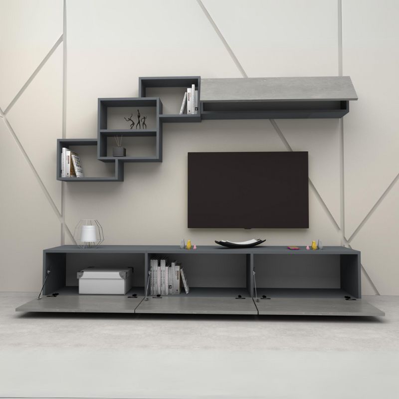 Σύνθεση τηλεόρασης Free Megapap από μελαμίνη χρώμα ανθρακί - γκρι σκυροδέματος 210x35x38εκ.