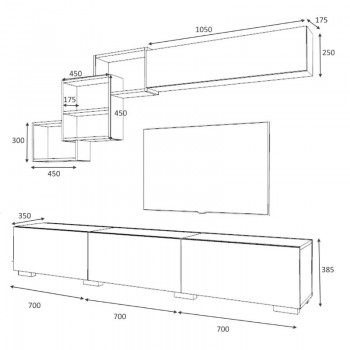 Σύνθεση τηλεόρασης Free Megapap από μελαμίνη χρώμα ανθρακί - γκρι σκυροδέματος 210x35x38εκ.