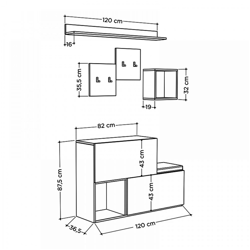 Έπιπλο εισόδου-παπουτσοθήκη Holdon Megapap μελαμίνης φυσικό οξιάς/ανθρακί 120x36,5x87,5εκ.