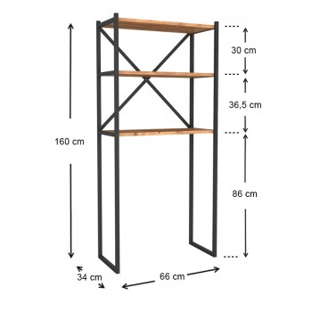 Έπιπλο πλυντηρίου Mindy Megapap μεταλλικό - μελαμίνης χρώμα μαύρο - pine oak 66x34x160εκ.