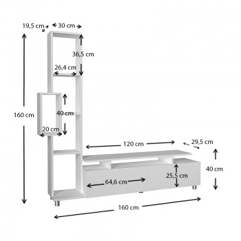 Σύνθεση τηλεόρασης Tulip Megapap από μελαμίνη χρώμα λευκό 160x29,5x160εκ.
