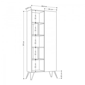 Βιβλιοθήκη μελαμίνης Jedda Megapap χρώμα φυσικό οξιάς - ανθρακί 80,6x29,6x191εκ.