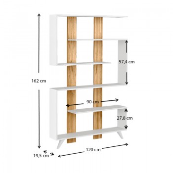 Βιβλιοθήκη μελαμίνης Rain Megapap χρώμα λευκό - καρυδί 120x19,5x162εκ.