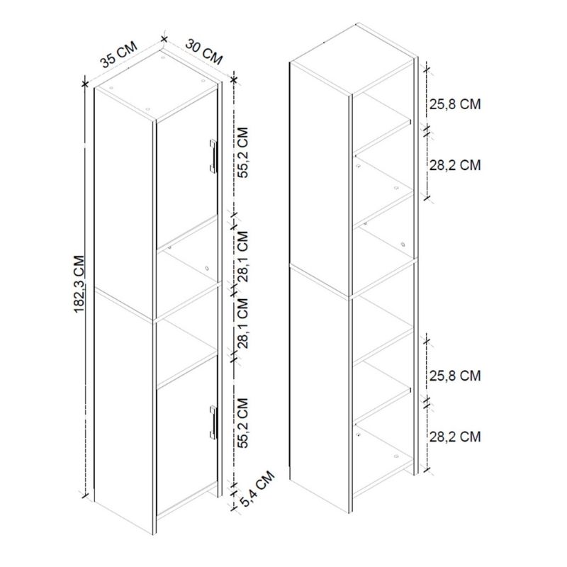 Ντουλάπι κουζίνας - μπάνιου Hobbes Megapap από μελαμίνη χρώμα λευκό 35x30x182,3εκ.