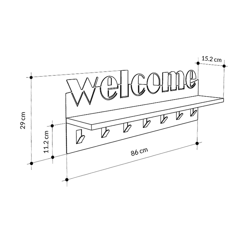 Κρεμάστρα τοίχου Welcome Megapap χρώμα μαύρο - sapphire oak 86x15,2x29εκ.