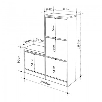 Παπουτσοθήκη μελαμίνης Dude Megapap χρώμα ανοιχτό καρυδί 104,8x26x118,5εκ.
