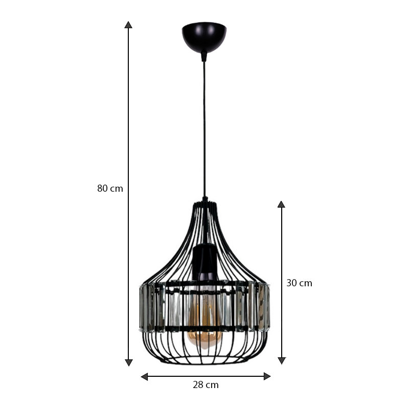 Φωτιστικό οροφής Merlin Megapap E27 μεταλλικό - γυάλινο μονόφωτο χρώμα μαύρο Ø28x80εκ.