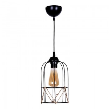 Φωτιστικό οροφής Argon Megapap E27 μεταλλικό - σχοινί μονόφωτο χρώμα μαύρο Ø15x65εκ.