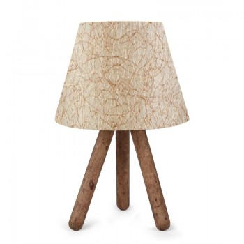 Φωτιστικό επιτραπέζιο Lander Megapap E27 ύφασμα Pvc - ξύλο χρώμα μπεζ χρυσό - καφέ 22x17x33εκ.