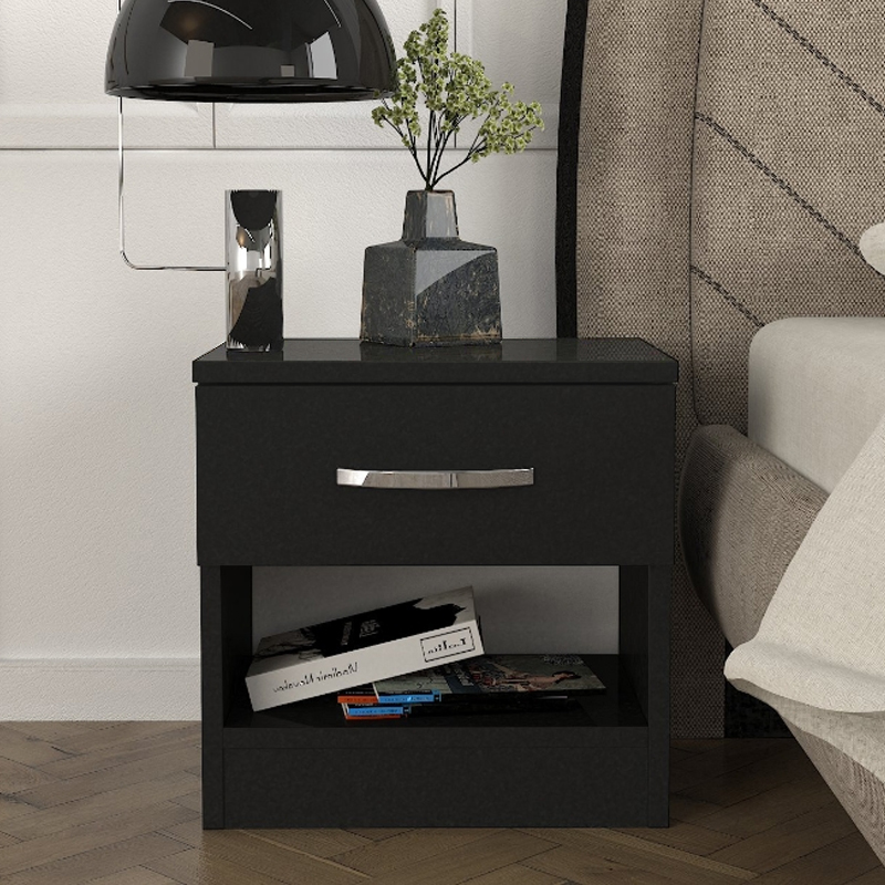 Κομοδίνο Lube Megapap χρώμα μαύρο 40x28,2x40εκ.