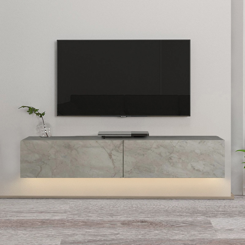 Έπιπλο τηλεόρασης επιτοίχιο Aristo Megapap με LED χρώμα λευκό εφέ μαρμάρου 135x31,6x25εκ.