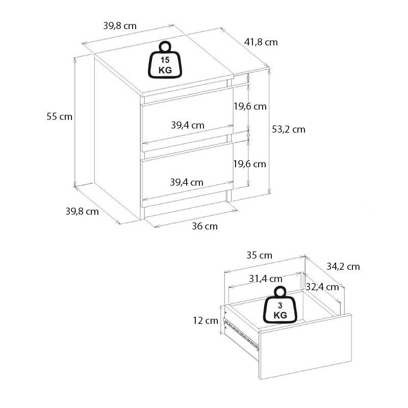 Κομοδίνο Breve Megapap χρώμα λευκό 39,8x41,8x55εκ.