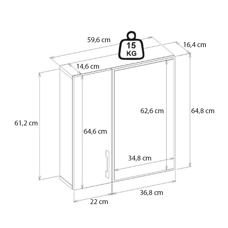Καθρέπτης μπάνιου Ditto Μegapap χρώμα λευκό 59,6x16,4x64,8εκ.