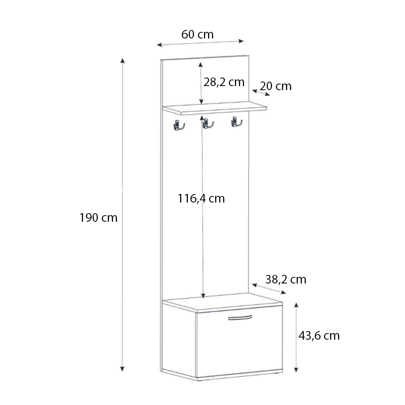 Έπιπλο εισόδου Track Megapap χρώμα sapphire oak 60x38,2x190εκ.