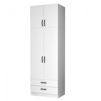 Ντουλάπα ρούχων Ricardo Megapap δίφυλλη με πατάρι και συρτάρια χρώμα λευκό 80x51,8x240εκ.