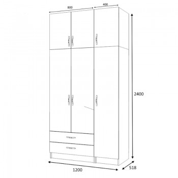 Ντουλάπα ρούχων Ricardo Megapap τρίφυλλη με πατάρι και συρτάρια χρώμα λευκό 120x51,8x240εκ.