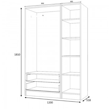 Ντουλάπα ρούχων Ricardo Megapap τρίφυλλη με συρτάρια χρώμα φυσικό οξιάς 120x51,8x181εκ.