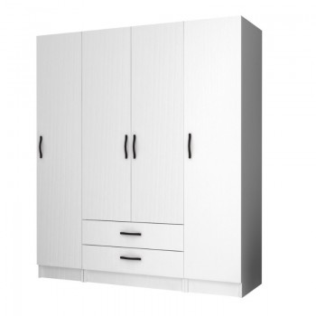 Ντουλάπα ρούχων Ricardo Megapap τετράφυλλη με συρτάρια χρώμα λευκό 160x51,8x181εκ.