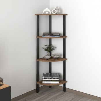 Βιβλιοθήκη γωνιακή Lela Megapap χρώμα μαύρο - καπνιστή καρυδιά 34x34x125εκ.