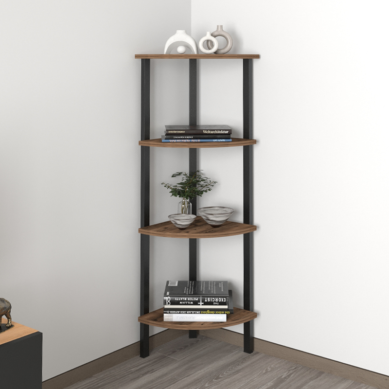 Βιβλιοθήκη γωνιακή Lela Megapap χρώμα μαύρο - καπνιστή καρυδιά 34x34x125εκ.