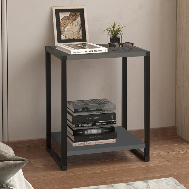 Κομοδίνο Gina Megapap χρώμα ανθρακί - μαύρο 39x30x48εκ.