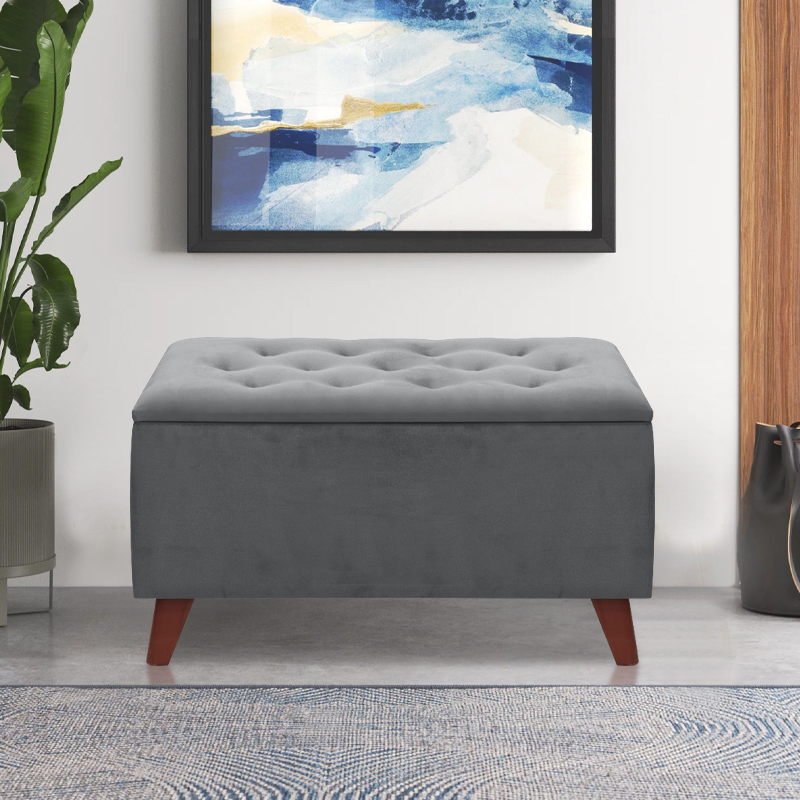 Σκαμπώ - Ταμπουρέ Lotus Megapap βελούδινο χρώμα γκρι 90x40x50εκ.