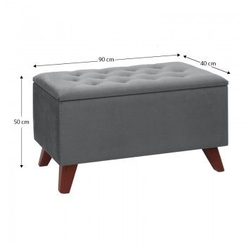 Σκαμπώ - Ταμπουρέ Lotus Megapap βελούδινο χρώμα γκρι 90x40x50εκ.