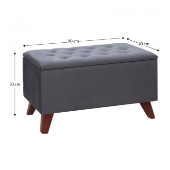 Σκαμπώ - Ταμπουρέ Lotus Megapap βελούδινο χρώμα ανθρακί 90x40x50εκ.