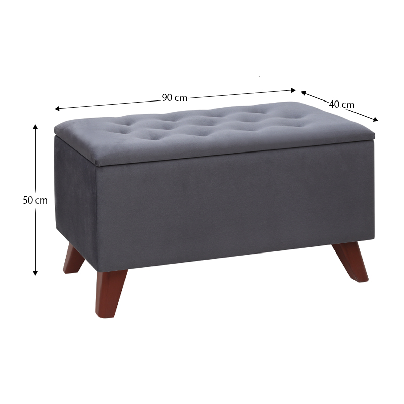 Σκαμπώ - Ταμπουρέ Lotus Megapap βελούδινο χρώμα ανθρακί 90x40x50εκ.