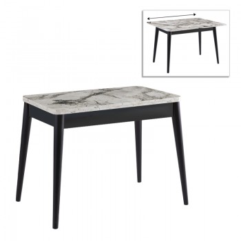 Τραπέζι Dolunay Megapap επεκτεινόμενο χρώμα λευκό εφέ μαρμάρου - μαύρο 100x60(120x100)x79,5εκ.