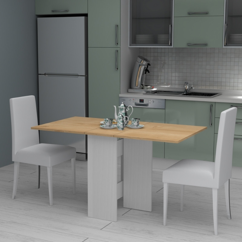 Τραπέζι Pepe Megapap επεκτεινόμενο χρώμα λευκό - φυσικό οξιάς 28(56+56)x77x75εκ.