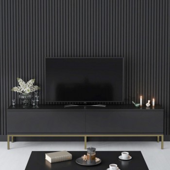 Έπιπλο τηλεόρασης Lord Megapap χρώμα μαύρο - χρυσό 180x30x47εκ.