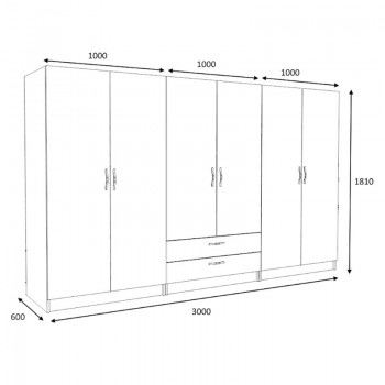 Ντουλάπα ρούχων Victoria Megapap εξάφυλλη με συρτάρια χρώμα καρυδί 300x60x181εκ.