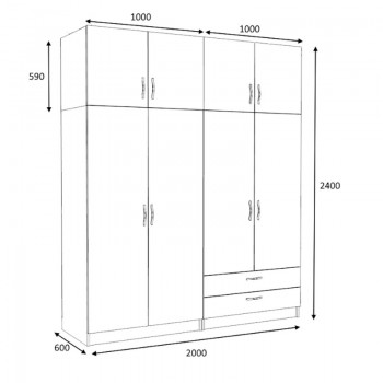 Ντουλάπα ρούχων Victoria Megapap τετράφυλλη με πατάρι και συρτάρια χρώμα φυσικό οξιάς 200x60x240εκ.