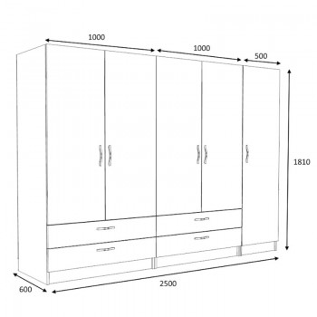 Ντουλάπα ρούχων Victoria Megapap πεντάφυλλη με συρτάρια χρώμα λευκό 250x60x181εκ.
