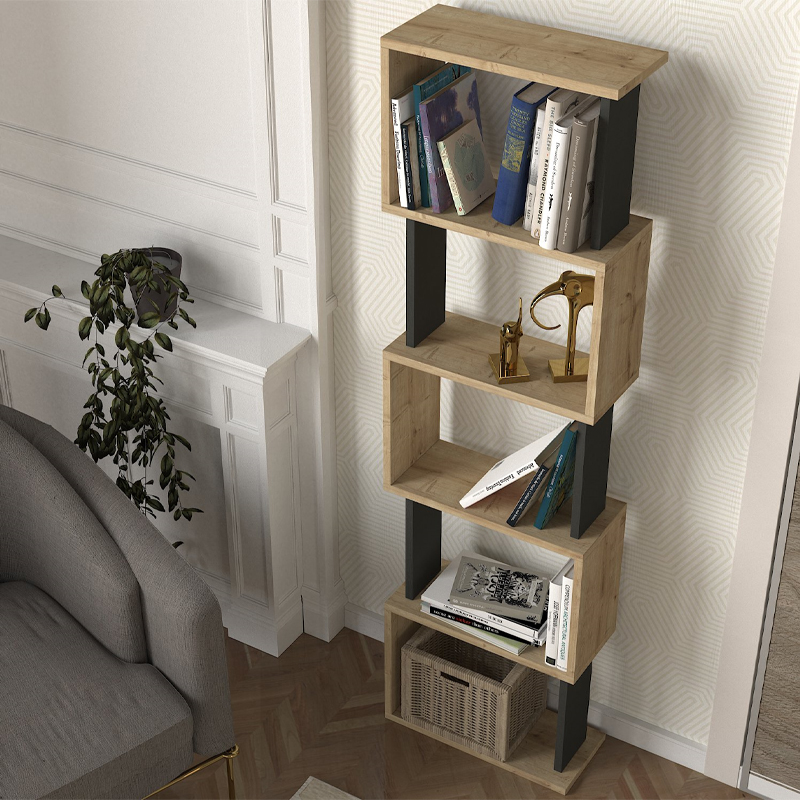 Βιβλιοθήκη Alvina Megapap χρώμα sapphire oak - ανθρακί 45x19,6x158,8εκ.