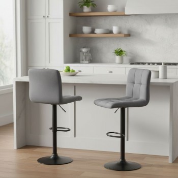 Σκαμπό μπαρ Carmelo Megapap με ρυθμιζόμενο ύψος βελούδο γκρι - βάση μαύρο ματ 45x42x90/113εκ.