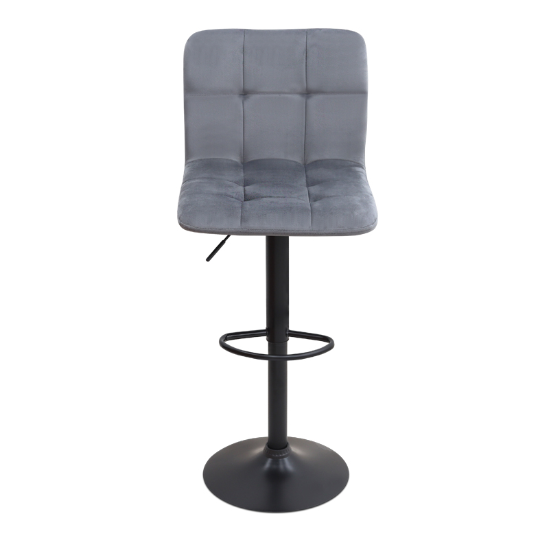 Σκαμπό μπαρ Carmelo Megapap με ρυθμιζόμενο ύψος βελούδο γκρι - βάση μαύρο ματ 45x42x90/113εκ.