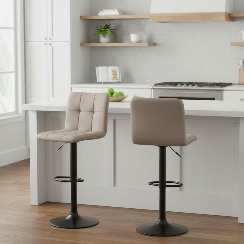 Σκαμπό μπαρ Carmelo Megapap με ρυθμιζόμενο ύψος βελούδο μπεζ - βάση μαύρο ματ 45x42x90/113εκ.