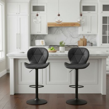 Σκαμπό μπαρ Dolores Megapap με ρυθμιζόμενο ύψος PU μαύρο - βάση μαύρο ματ 45,5x38x89/109εκ.