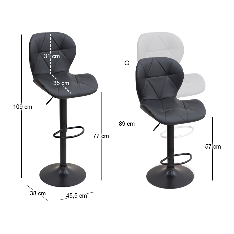 Σκαμπό μπαρ Dolores Megapap με ρυθμιζόμενο ύψος PU μαύρο - βάση μαύρο ματ 45,5x38x89/109εκ.