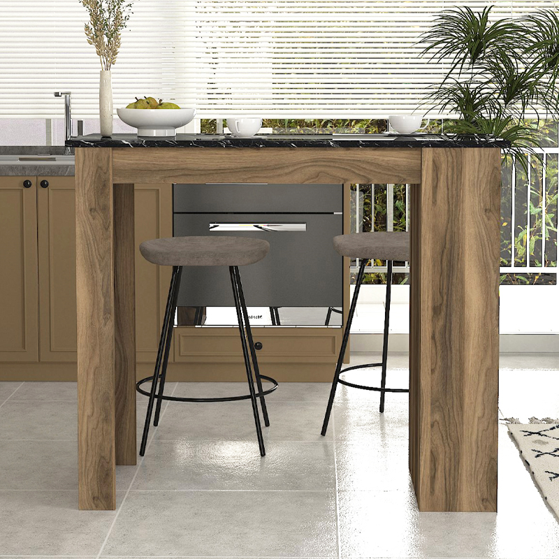 Τραπέζι μπαρ Monaco Megapap χρώμα καρυδί - μαύρο εφέ μαρμάρου 120x51,6x101,8εκ.