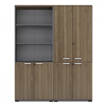 Ντουλάπα γραφείου με κλειδαριά επαγγελματική Venturo Megapap χρώμα ανθρακί - καρυδί 160x40x200εκ.