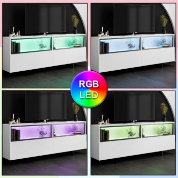 Έπιπλο τηλεόρασης Eco Megapap με Led Rgb χρώμα λευκό 180x32x67εκ.