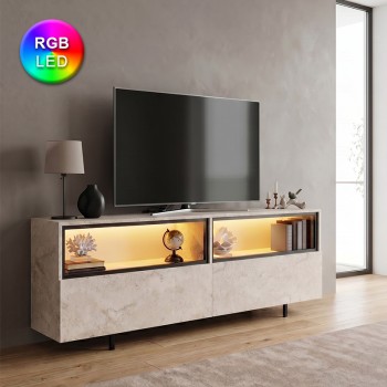 Έπιπλο τηλεόρασης Eco Megapap με Led Rgb χρώμα travertine 180x32x67εκ.
