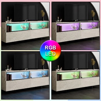 Έπιπλο τηλεόρασης Eco Megapap με Led Rgb χρώμα travertine 180x32x67εκ.
