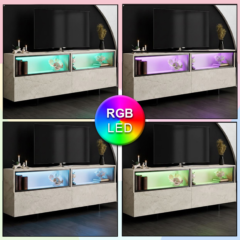 Έπιπλο τηλεόρασης Eco Megapap με Led Rgb χρώμα travertine 180x32x67εκ.