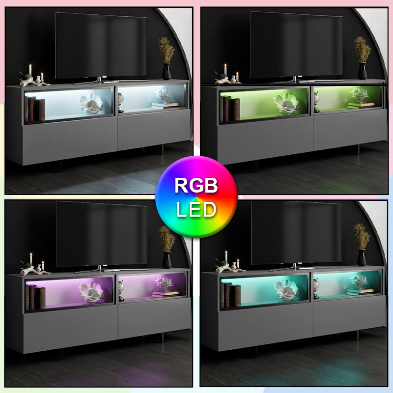 Έπιπλο τηλεόρασης Eco Megapap με Led Rgb χρώμα ανθρακί 180x32x67εκ.